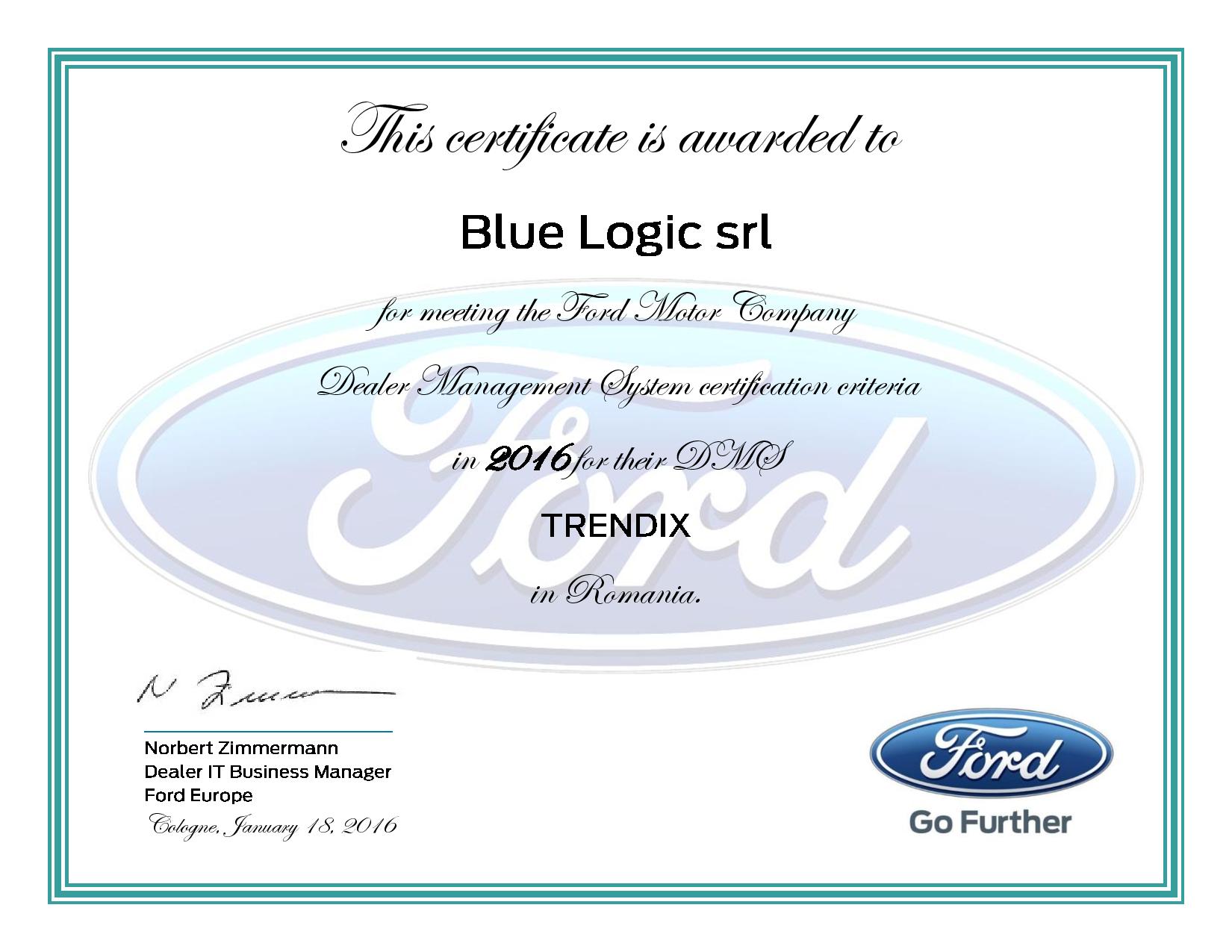 Certificat Ford 2016